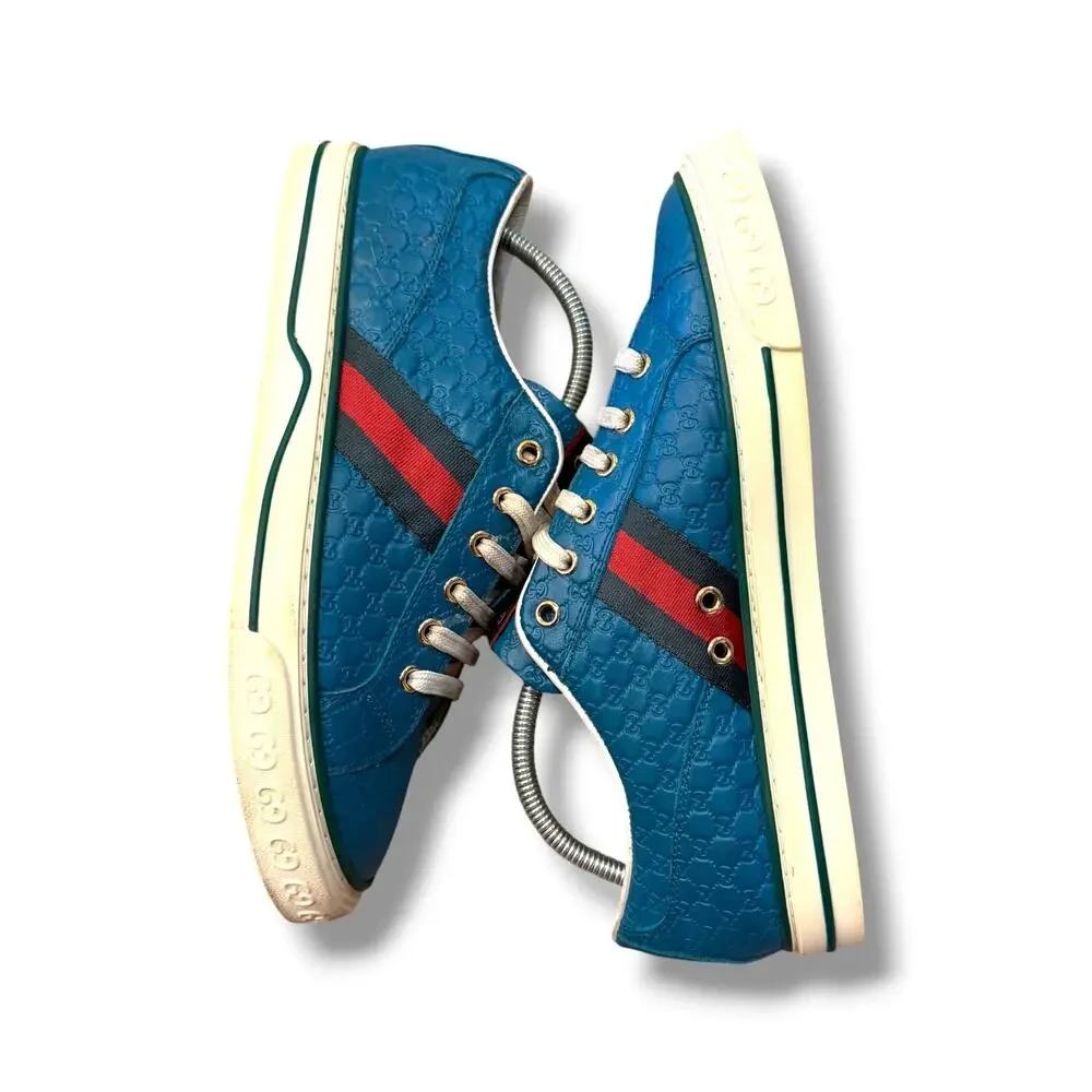 Gucci GG Web Accent Leather Sneakers ‘Blue’ | Size 9G(10US) Gucci Web Accent Leather Sneakers w/ Tags - Blue Sneakers  main image 4